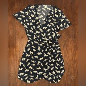 J. Crew Black Blouse with Cream Leopard Motif